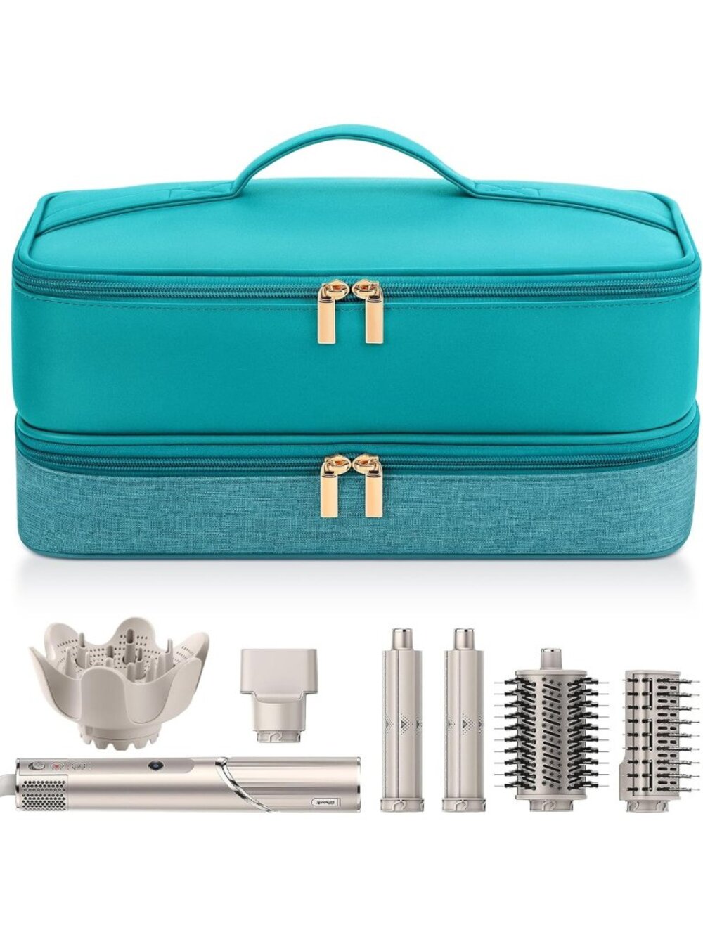 Travel Hair Dryer Case - Double-Layer Organizer for Portable Hair Tools, Teal